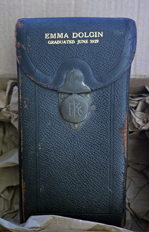Embossed EKC Pocket Camera Case with the name Emma Dolgin and the words Graduated June 1929 in gold lettering